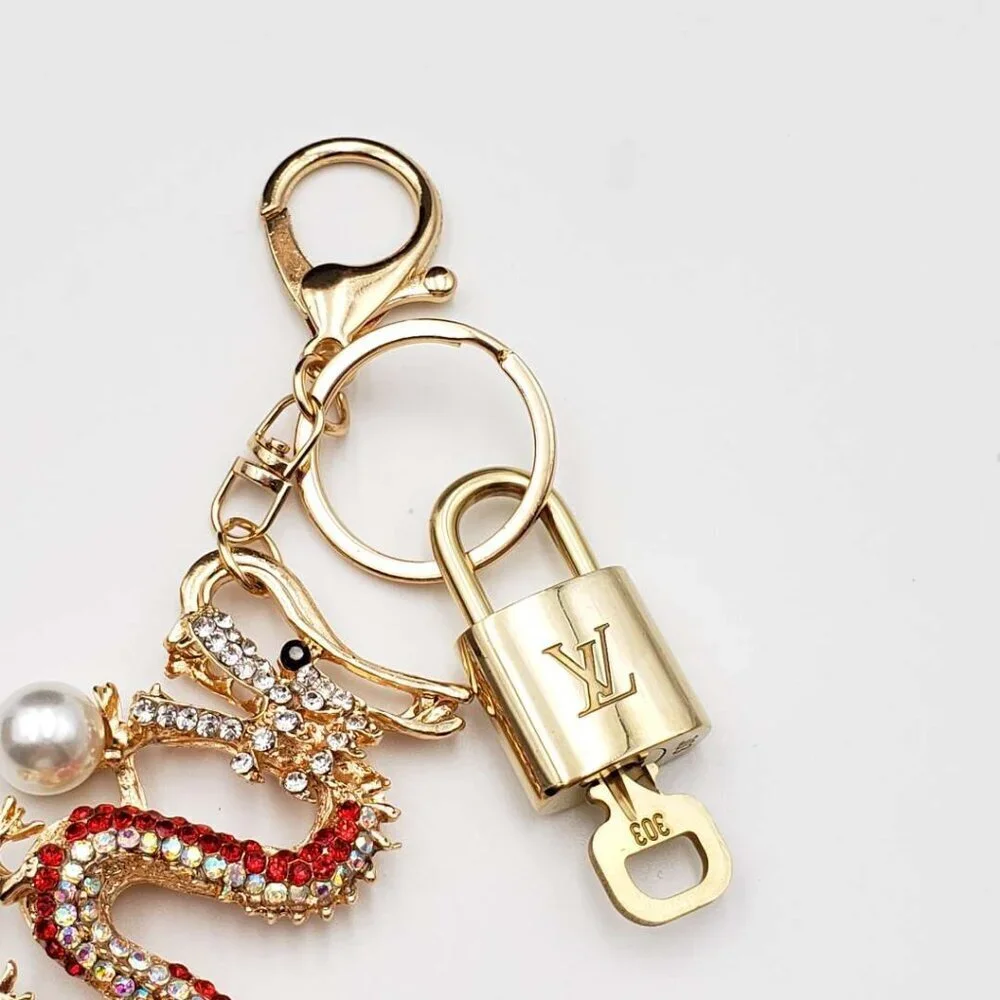 Louis Vuitton Gold Padlock Key 🔒 Authentic LV Charm + Unbranded Dragon Keychain